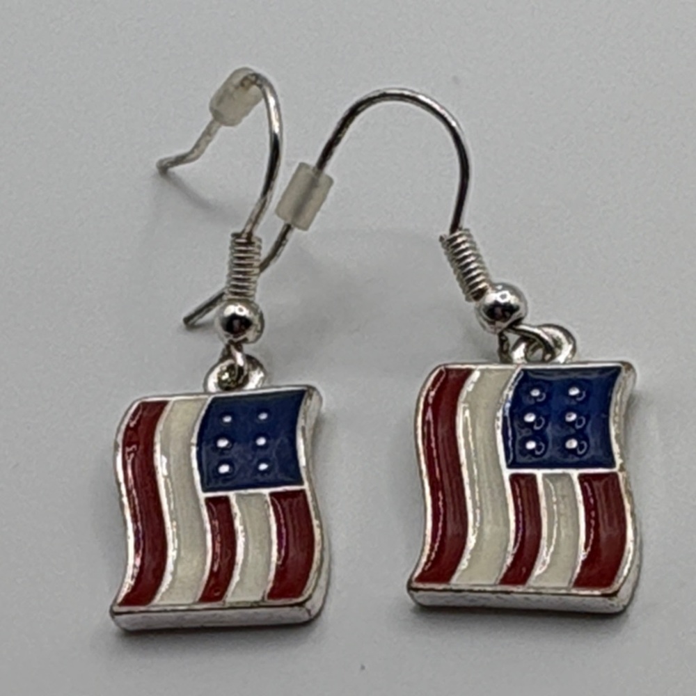 American Flag Enamel Red, White & Blue Flag Dangle Earrings